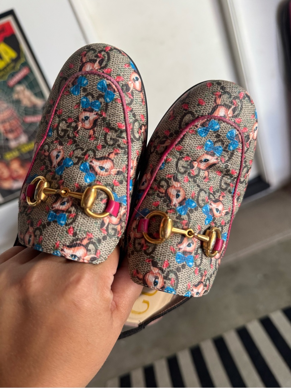Deer Print Canvas Horsebit Loafers